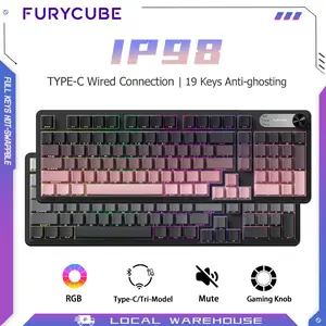 FURYCUBE IP98/IP98PRO Mechanical Feel Keyboard 99 keys Membrane Keyboard PBT Gradient Side Engraved Wired/Wireless Keyboard Classic Keyboard Full RGB Gaming Keyboard Office Silent Keyboard (Garansi 1 tahun)