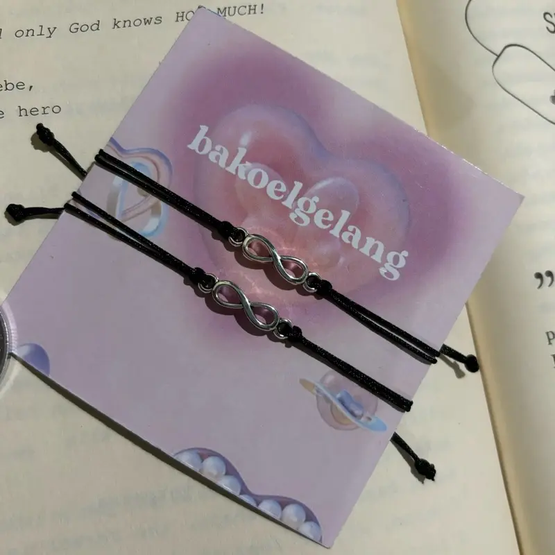 Gelang infinity untuk pasangan dan besti aksesoris gelang tangan simpel tali tipis aesthetic model casual dan trendy korean style tali serut adjustabe bisa dibesar kecilkan harga termurah 4