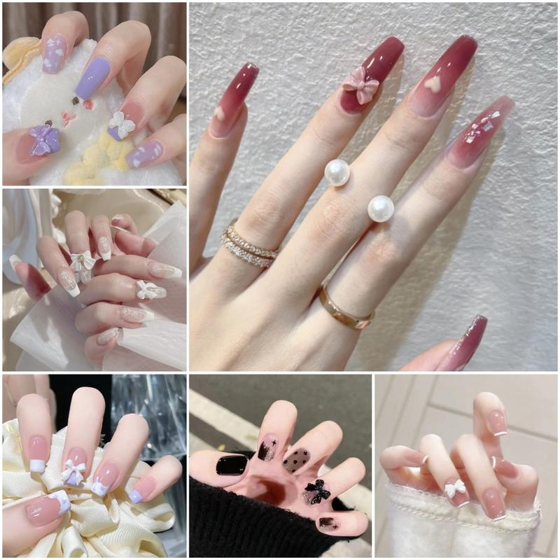 Set 24 móng tay giả kiểu pháp xinh xắn kèm 24 keo thạch dán móng tiện dụng