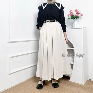 Flo Pleated Skirt Rok Flare Wanita Semiwol Rok Panjang Wanita Muslim Remaja Dewasa Kekinian