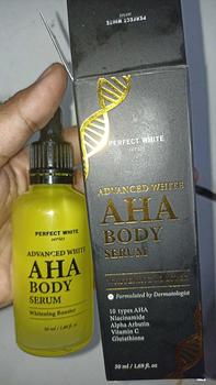 Product Review of [10X AHA] PERFECT WHITE Advanced AHA Body Serum 50ml Whitening Booster with 10X AHA Niacinamide, Alpha Arbutin, Glutathione, Vitamin C | Booster Lotion Acid Perawatan Pencerah Mencerahkan Memutihkan Tubuh Kusam Belang Noda Hitam Glycolic Acid from K**a H**i 0