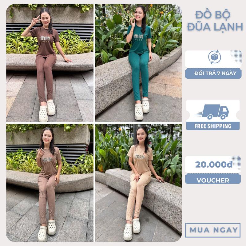 Đồ Bộ Thun Gân Cao Cấp Tay Ngắn In Hình Màu - Size 55kg và 65kg - Mặc Nhà Dạo Phố Siêu Xinh Phong Cách Quảng Châu - M15