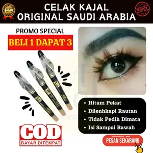 (Dapat 3 pcs) Celak Kajal Milai Original Saudi Arabia Warna Hitam + Rautan / Eyeliner Mata Kajal Waterproof / Celak Arab Kajal Halal Dilengkapi Rautan