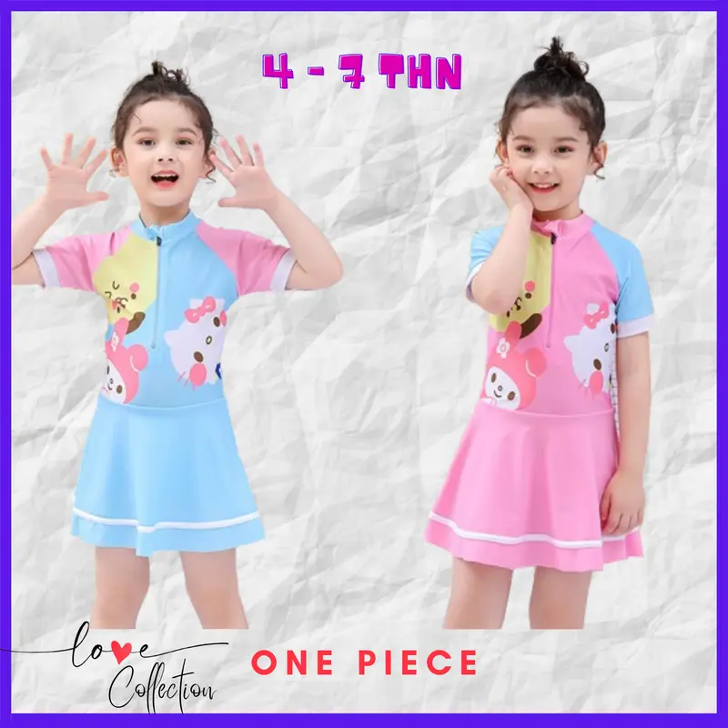 Baju Renang Kuromi Sanrio Onepiece Swimsuit Hello Kitty My Melody Anak Cewek Pompompurin Cinnamon Roll Resleting Depan LC543 0