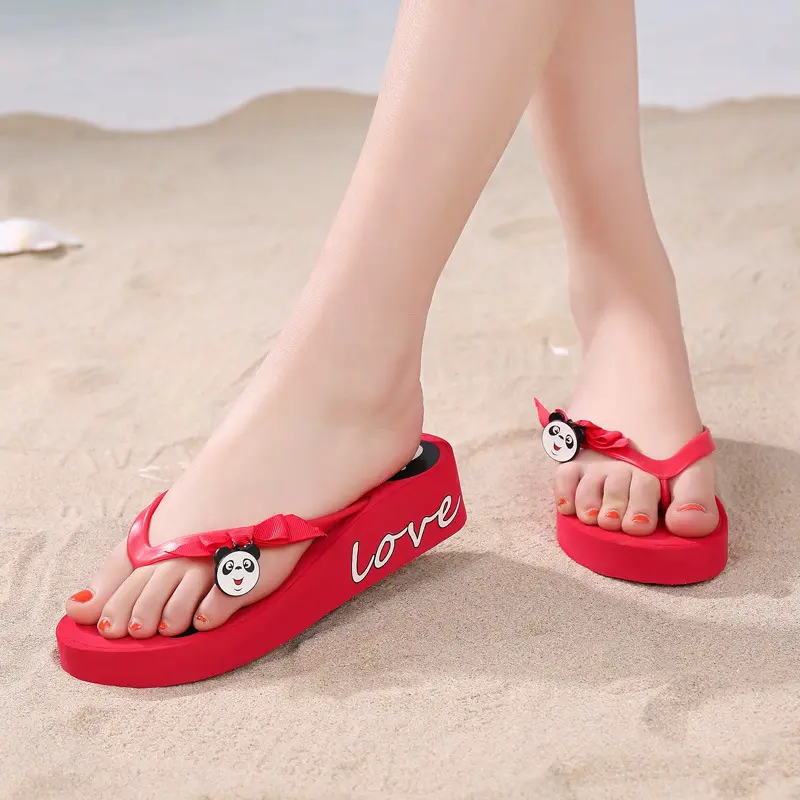 Sandal Jepit Wedges Wanita Motif Panda Terbaru Trendi