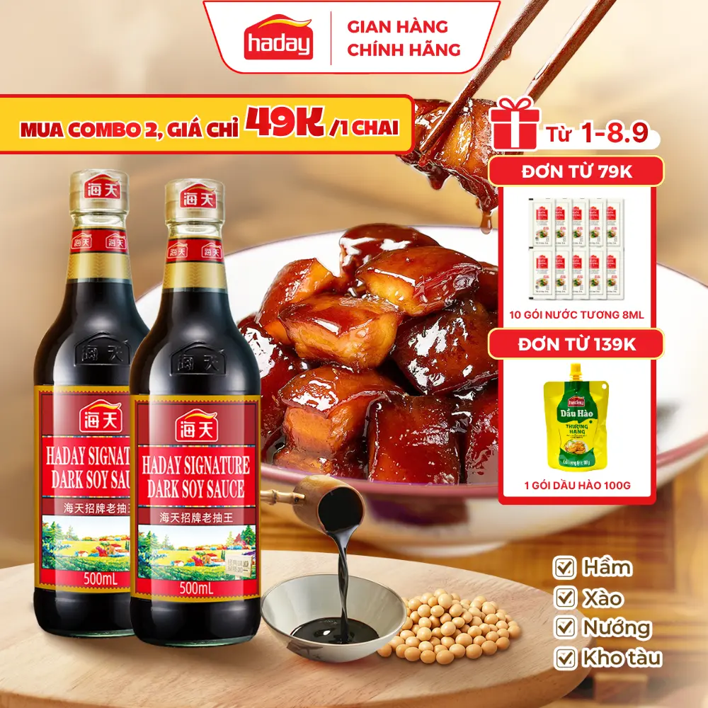 [ĐƠN DƯỚI 79K KHÔNG CÓ QUÀ] Hắc Xì Dầu Hảo Hạng Haday 500ml - Haday Chính Hãng, Gia Vị Trung Quốc, Dùng Cho Chay Và Mặn, Tạo Màu Món Ăn, Kho Hầm, Xào, Đậm Đà Hương Vị Truyền Thống, Không Dùng Chấm Trực Tiếp