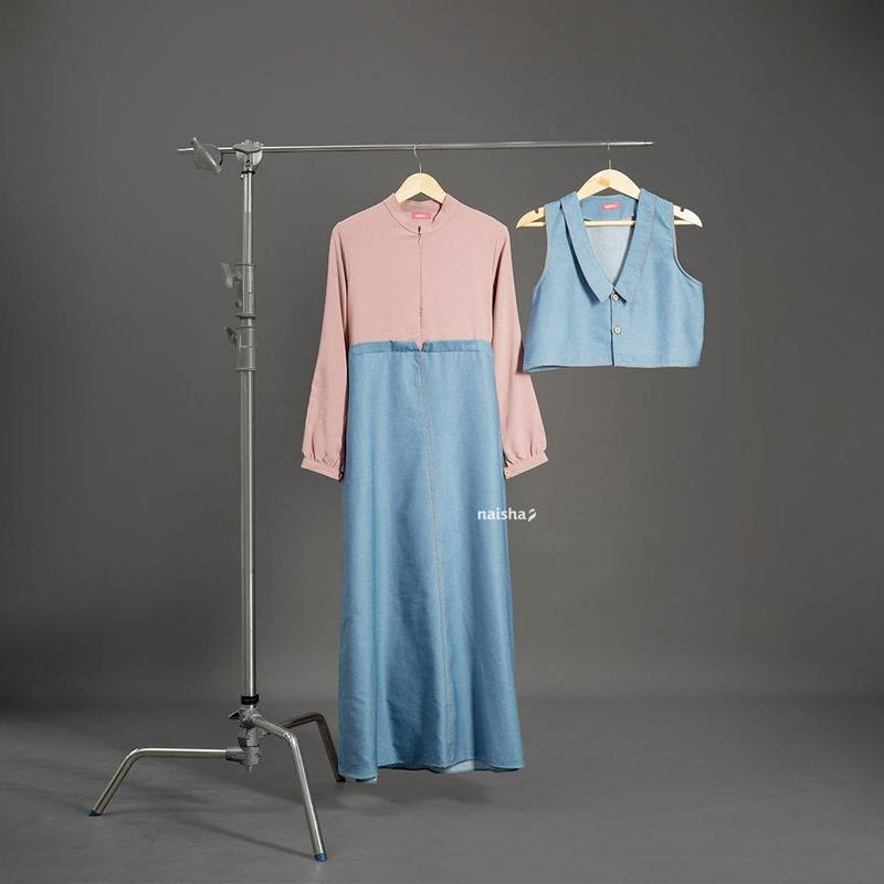 Sarah Dress 3in1 by Naisha Dress Lebaran 2024 Model Gamis Terbaru Remaja Dress Wanita Busui Frendly Kancing Kerah 5