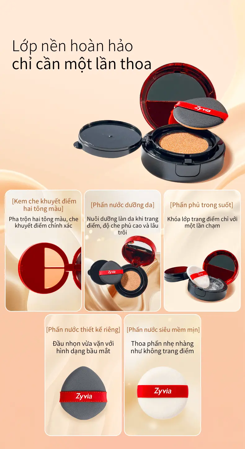 Hình ảnh ZYVIA  3 in 1 cushion   10g+1.2g*2+2g Hỗ trợ lớp nền mịn mềm và hỗ trợ lâu trôi chống thấm nước Lâu Trôi Đến 12Giờ 8