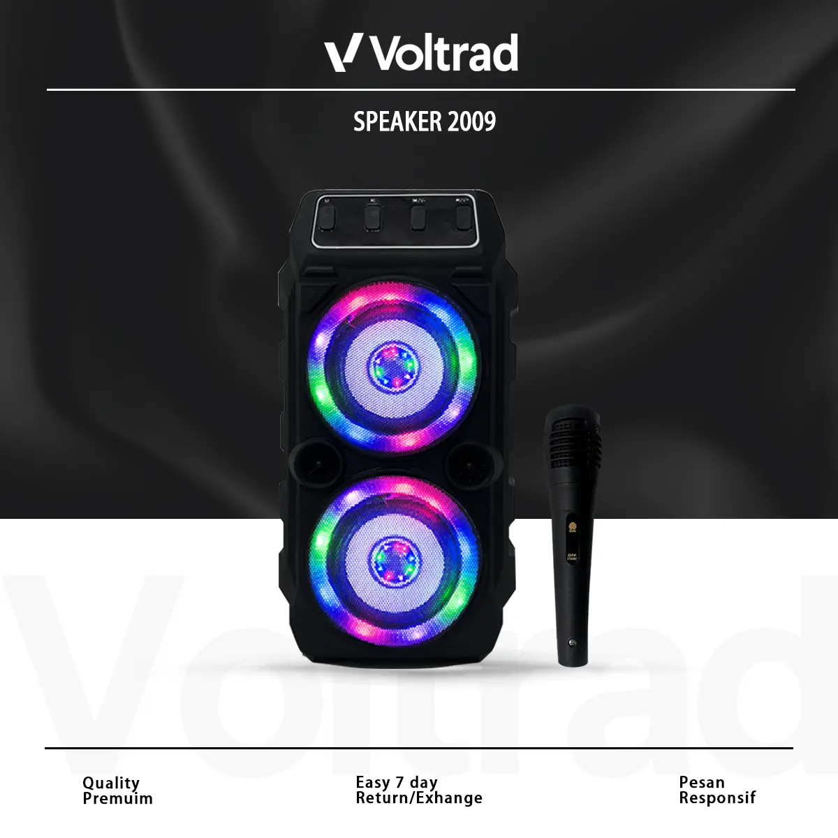 Speaker Bluetooth Bass Portable Wireless Speaker Karaoke Dual RGB Lights Free Microphone - Speaker 2009
