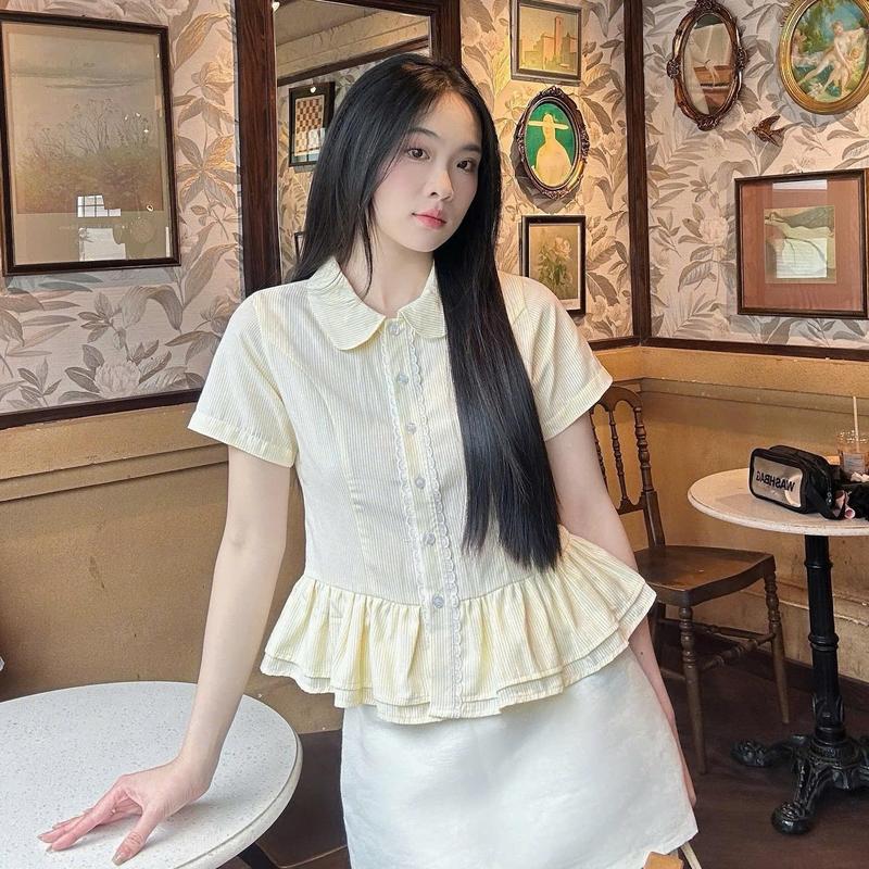 live Áo sơ mi babydoll nữ hai tầng bèo trẻ trung LAMO - B1470
