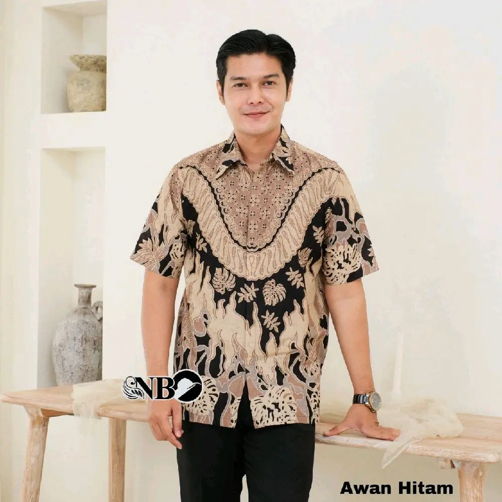 Hem Batik Pria Motif Melody Kekinian - Baju Lengan Pendek Viral - Kemeja Batik Terbaru Modern Formal Hem Katun Prima Nyaman Seragam Kerja Cowok Kantor Slimfit Panjang