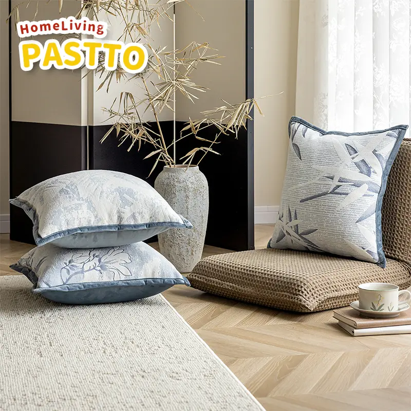 45x45 Blue Pillow Cushion Cover Square Jacquard Throw Pillow Case Suitable for Decoration Home Living Room Sofa Bed 45x45cm