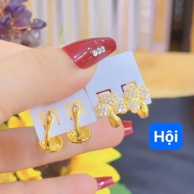 Bông tai hội M46 hoa Nữ Thích Hợp Đi Chơi Đi Tiệc Phụ nữ Lớp phủ kim loại Women Voi charm lắc Hoa Tai Nhẫn set jade jewelry 3 cỏ 4 lá bôngtai