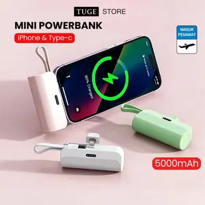 TUGE Mini Powerbank 5000 mAh Power Bank Kapsul Type C Lightning iOS Mini Portable Pawerbank For iPhone Baterai Charger