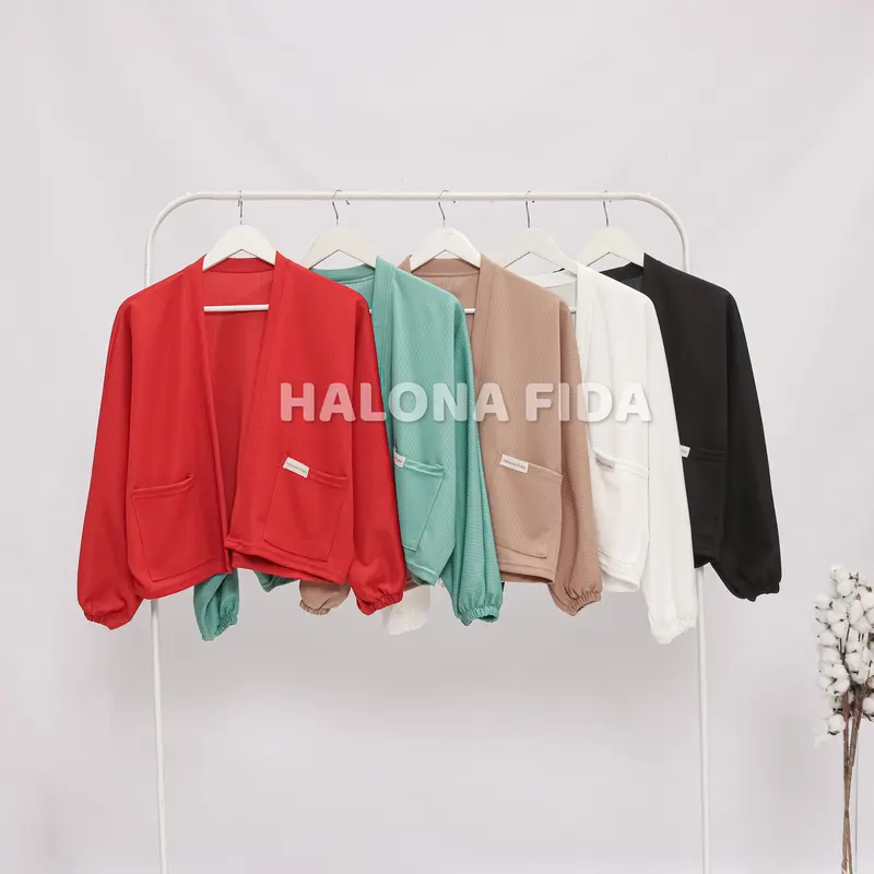 Cardigan Lona Outer Atasan Wanita Batwing Oversize Kelelawar Polos Kantong Kanan Kiri Two Tone Premium 6