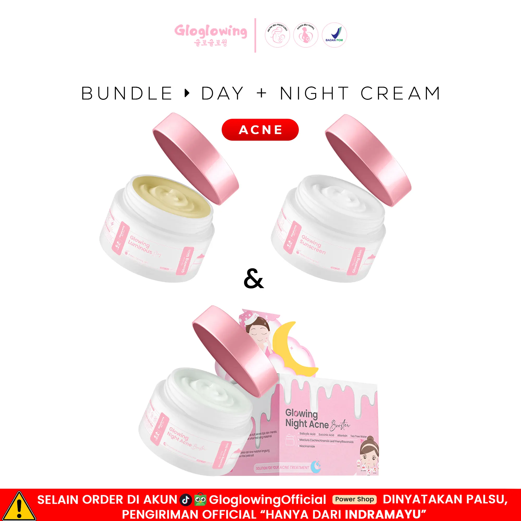 GLOGLOWING Day + Night Acne [Bundling Cream Wajah]