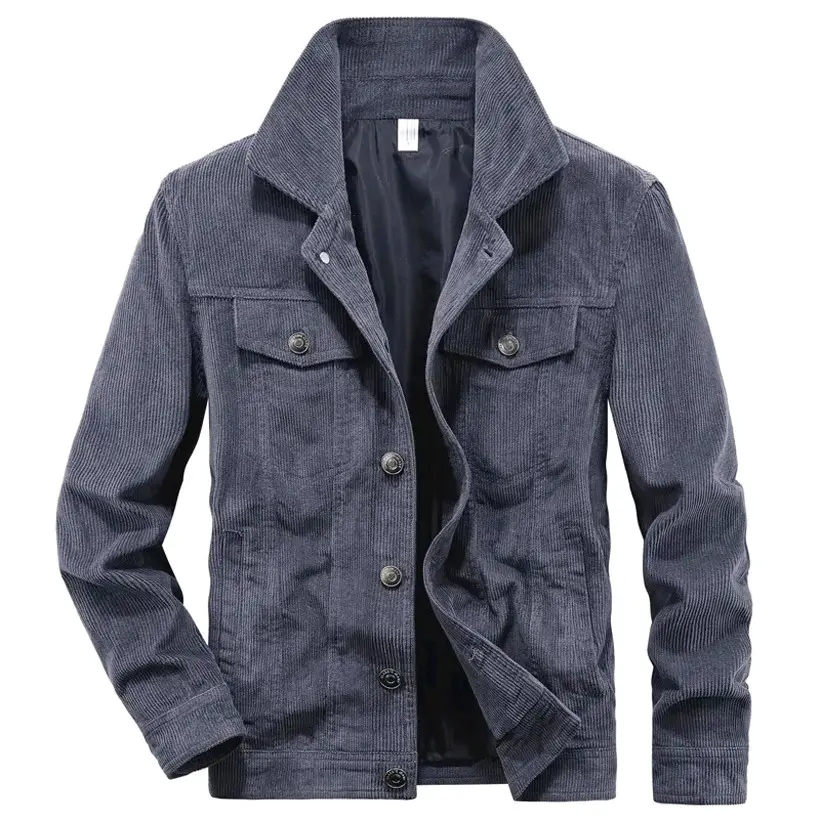 Jaket Coduroy jeans Pria Tanpa Bulu fanel tombol ( kancing kenop) Trendy Model Terbaru Keren - DaffStore - dewasa