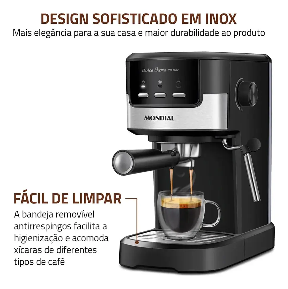 Cafeteira Espresso Mondial Dolce Crema 20 Bar Inox 1200W - imagem 6
