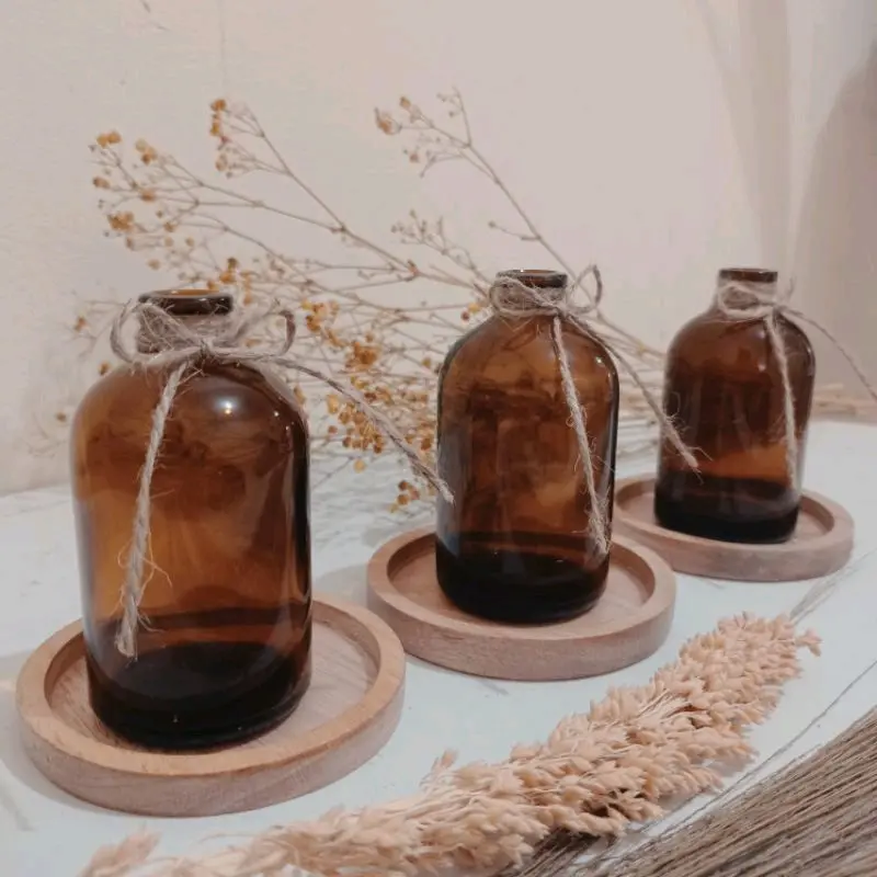 Vas Bunga Botol Kaca Amber 100ml / Boho Vas / Aesthetic / Dekorasi