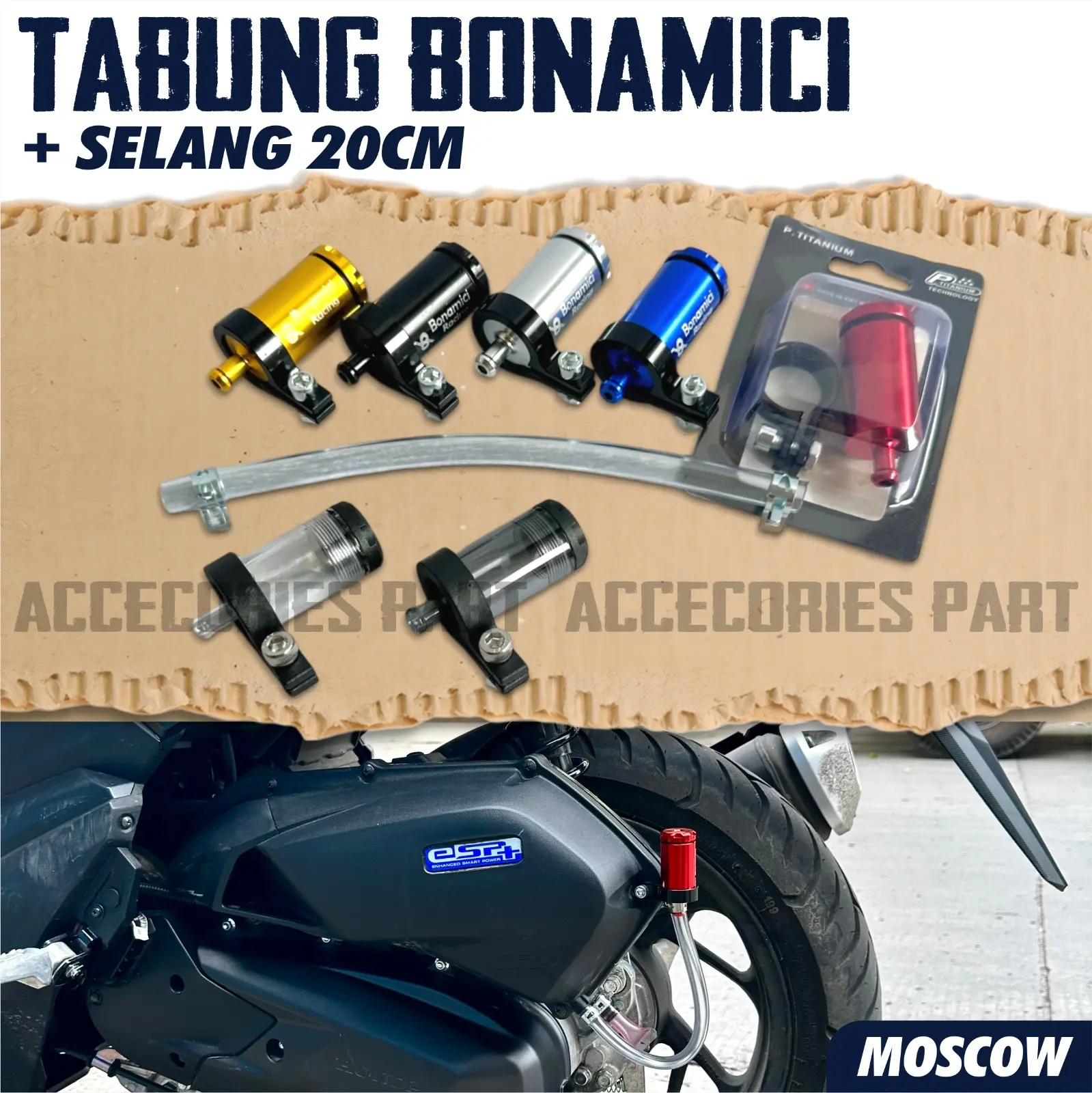 MOSCOW TABUNG BREKET MINYAK CNC TABUNG MINYAK TERMURAH TIPE LONG / PANJANG BISA PASANG DIDEPAN DAN DIBELAKANG TABUNG MINYAK REM BONAMICI + SELANG 20cm RACING