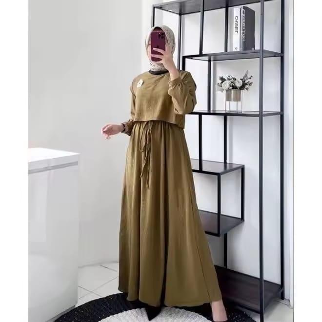 dress shafila/gamis simple/baju muslim wanita bahan cringcle cey airflow kualitas premium 7