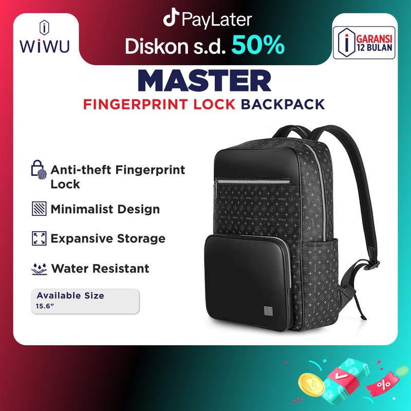 Wiwu Tas Ransel Master Backpack Laptop Fingerprint Lock Waterproof Bag Pria Hitam 1
