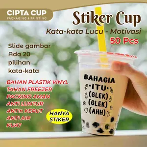 stiker label cup/botol kata kata lucu quote motivasi baper transparant anti air 50 pcs