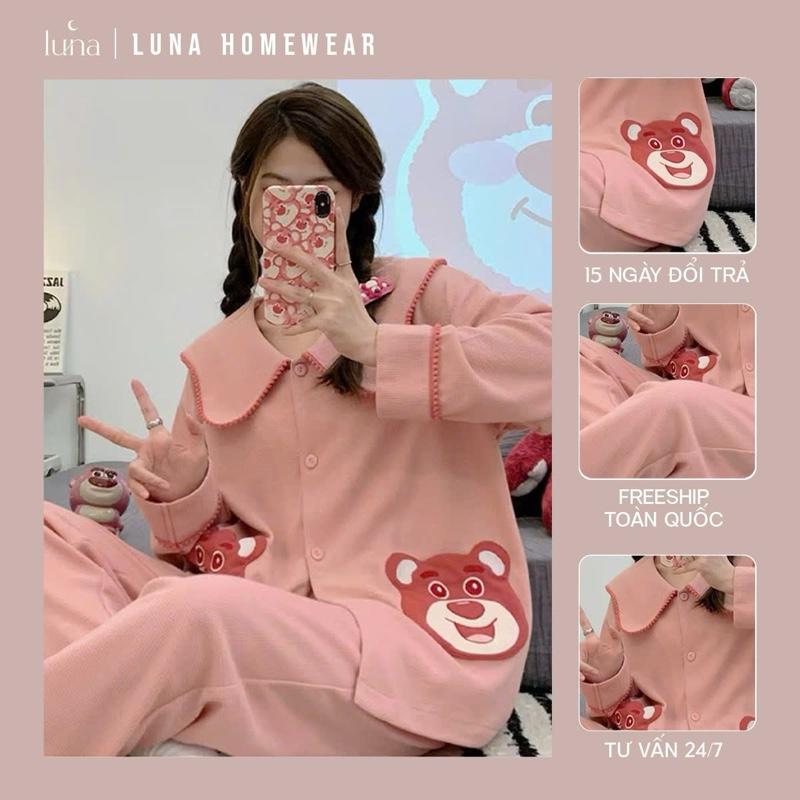  Bộ ngủ nữ dài tay cổ bẻ chất waffle cao cấp cotton dệt kim ô cổ bẻ siêu đẹp mùa thu đông bộ pijama pyjama đồ bộ mặc nhà  LN001  Women Quần Ngủ 