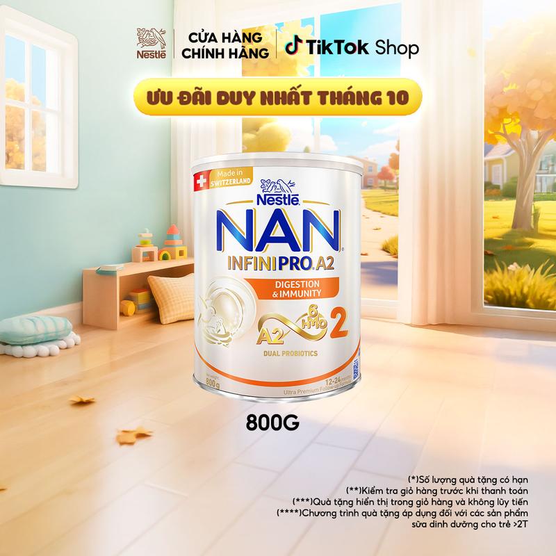 Sữa bột Nestlé NAN INFINIPRO A2 2 800g nhập khẩu Thụy Sĩ với công thức đầu tiên chứa đạm A2, 6HMO & Lợi khuẩn kép