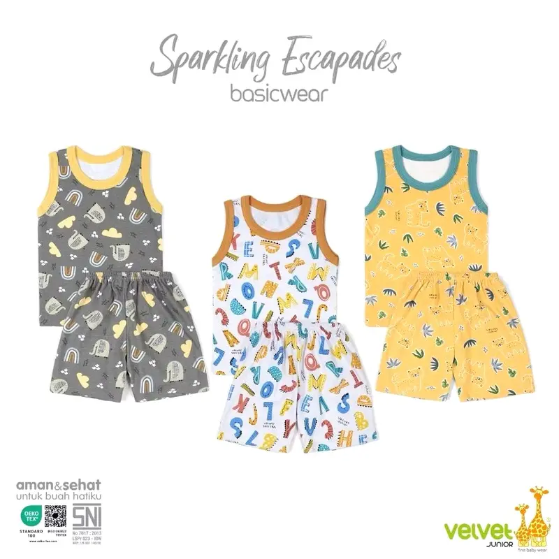 Velvet Junior Setelan Singlet Celana Pendek 3 Stel 0