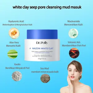 White Clay Deep Pore Cleansing Mud Mask 50g | Masker Wajah Bunga dengan Vitamin untuk Mencerahkan & Membersihkan Komedo serta Mengecilkan Pori-Pori | Perawatan Kulit Segar, Bersih & Cerah Facial