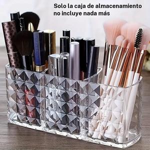 Caja de almacenamiento para brochas de maquillaje de acrílico con 3 compartimentos, Organizador de escritorio para oficina, Accesorios para tocador, Organizadores de cajones