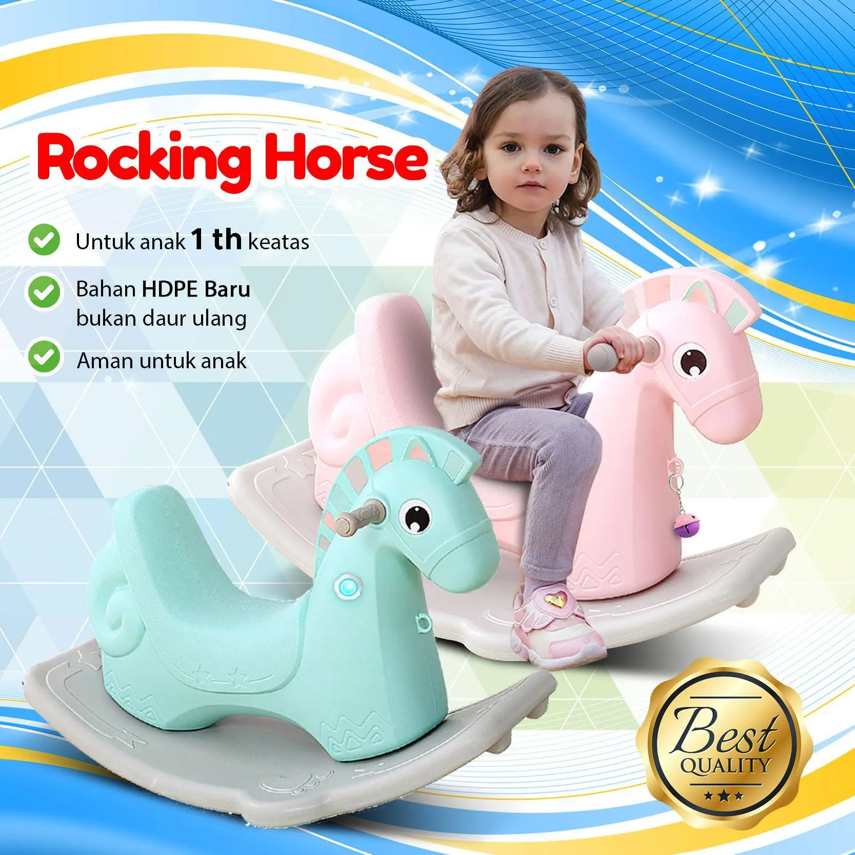 Mainan Kuda-Kudaan Anak Bayi Ringan Kokoh Bahan HDPE Rocking Horse Ide Kado Kids 001-M1001