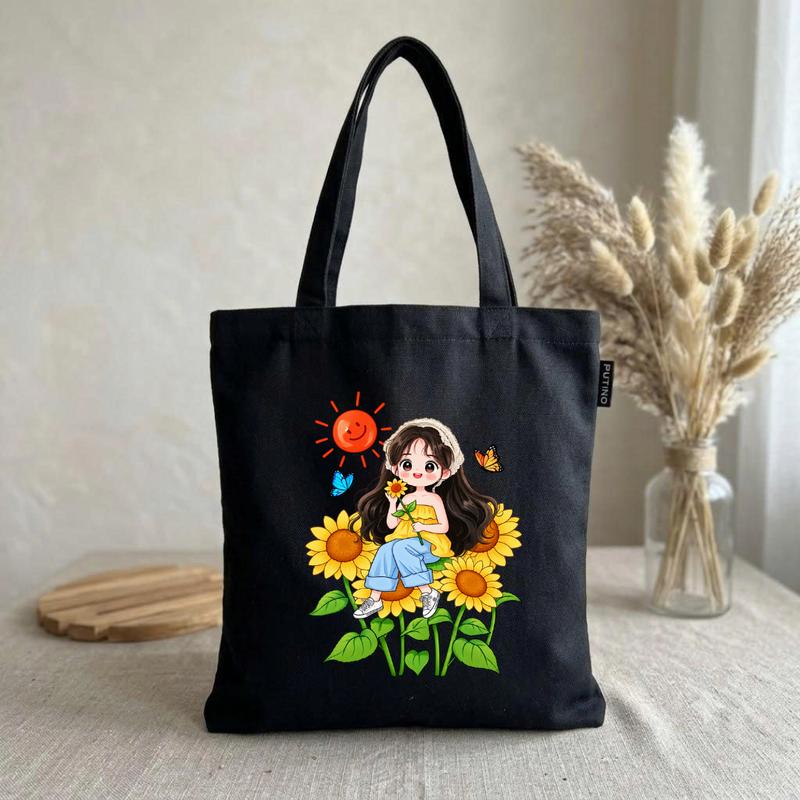 [ Không Túi Phụ ] Túi Tote Vải Canvas In Họa Tiết Cô Gái Phong Cách Hàn Quốc Size Lớn Dáng Tote Rộng Rãi Phù Hợp Đi Học Đi Làm Mua Sắm Du Lịch Dạo Phố