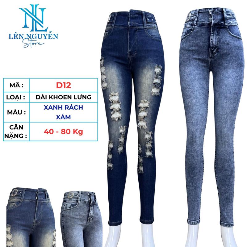 D12 [ Len Nguyen Store ] Quần Jean (Bò) Nữ Dài Dài 95-97cm, Màu Xanh, Size 40kg-80kg, Thiết Kế Khoen Lưng , Lưng Cao 2 Nút, Co Giãn, Mền Mịn, Bigsize, Hotgirl, Skinny, Ống Ôm, Mang Phong Cách Năng Động, Trẻ Trung, Tự Tin, Dễ Phối Đồ. Women Denim Pants