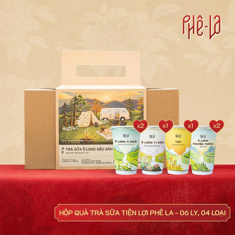 [Phiên bản thường] Hộp Quà Trà Sữa Tiện Lợi Phê La, Hộp 06 ly - 04 loại