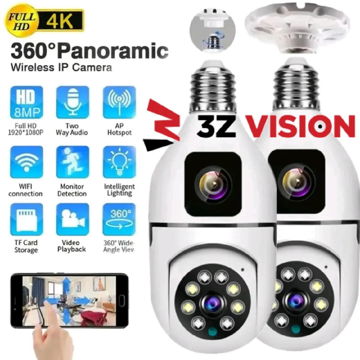 kamera cctv IP Camera cctv bohlamp 2 kamera wifi Led Lens kamera cctv model lampu  Monitor Wireless