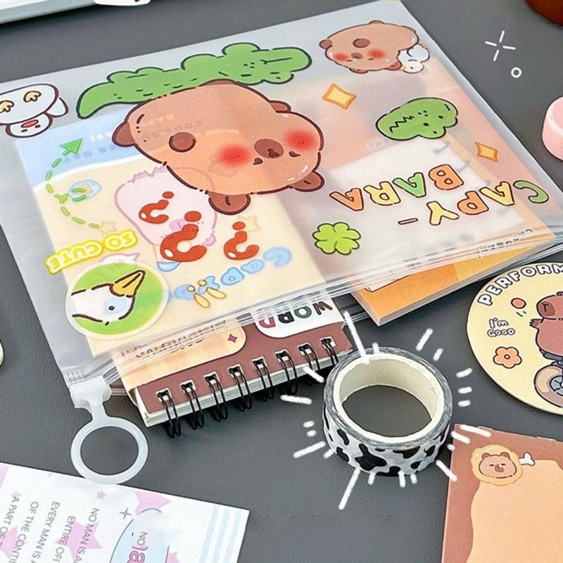 Roblue New PVC Capybara File Bag Cute Cartoon Transparent Test Paper Storage Pouch Light Large Opening School Supplies Student 5