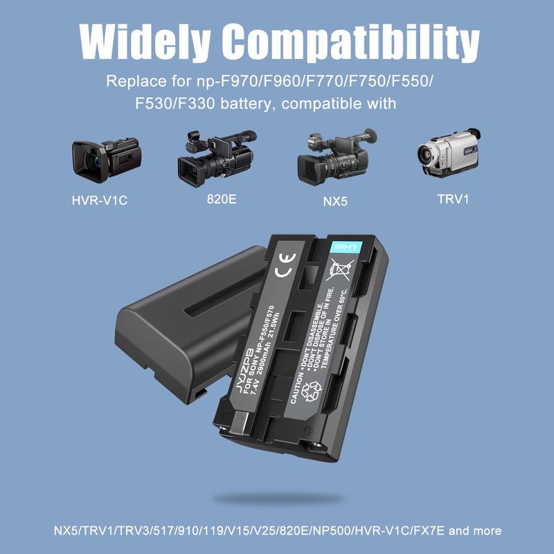 2x NP-F550 Battery and Charger Set Compatible with Sony NP-F970 NP-F750 NP-F770 NP-F960 NP-F550 NP-F530 NP-F570 CCD-SC55 TR516 TR716 TR818 TR910 TR917 Camera,Led Light,Monitor 1