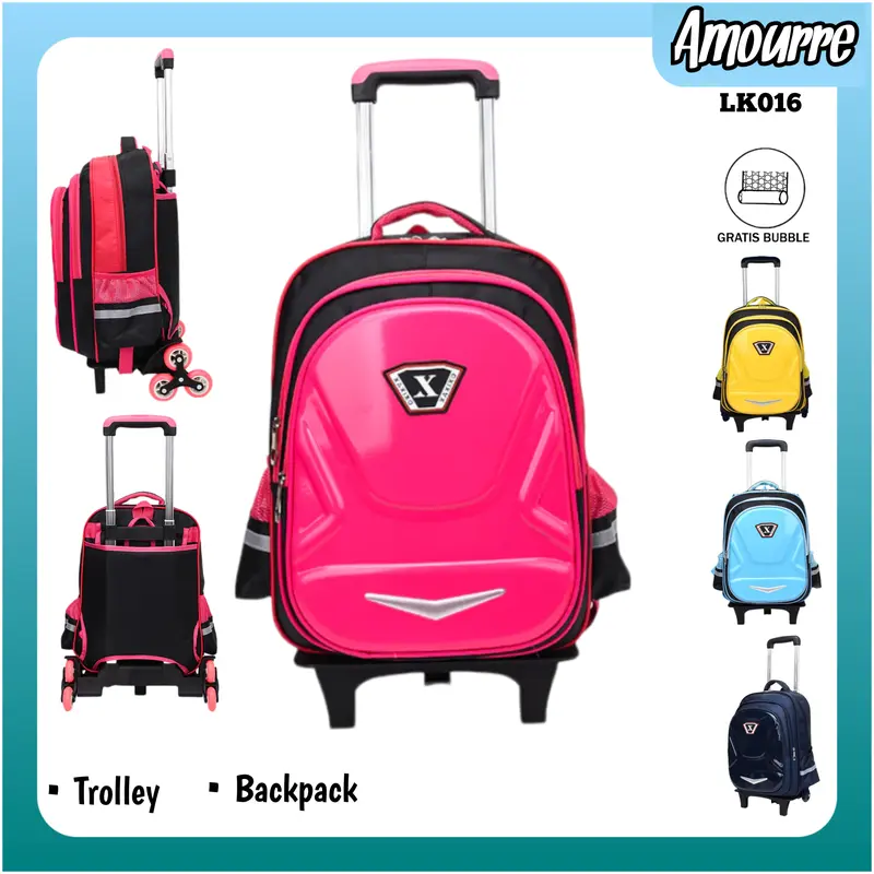 Tas Ransel Troli Koper Anak Sekolah Roda 3 Premium Trolley Dorong Fashion LK016 Sd / smp / sma 0