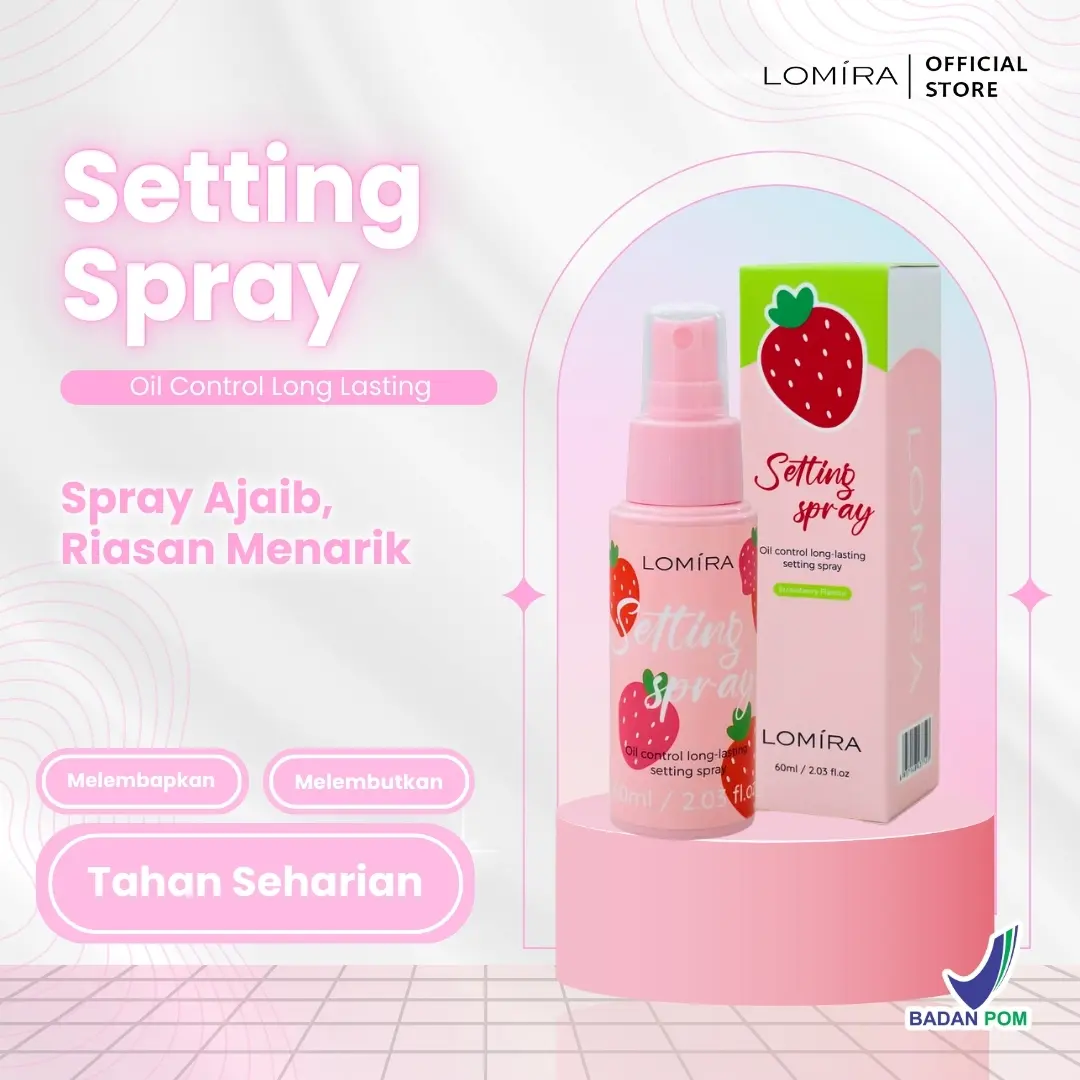 LOMIRA Oil Control Long-Lasting Setting Spray Wajah BPOM 60ml Strawberry Flavour Tahan Lama Mengontrol Minyak di Wajah Kering