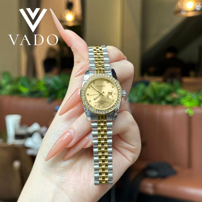 [LIVE - 9850J] JRANDE Đồng Hồ Nữ Sang Chảnh Mặt Tròn, Mặt Đính Viền Đá, Dây Kim Loại, Phong Cách Thời Trang Và Sang Trọng - DHJ9850