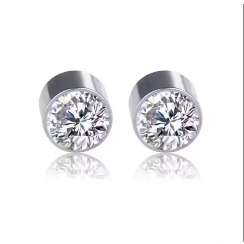 ￼Sepasang 2 pcs Anting Magnet Aksen Batu Berlian Permata Bahan Stainless Anti Karat Pria Wanita