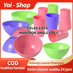 Yoi - （12PCS）Mangkok 6 Pcs Gelas 6 Pcs / Mangkok Makan Plastik Bulat Small + Gelas Teh Kopi Kitchenware