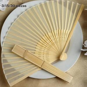 Set de abanicos de seda para manos (3/15/30 piezas), abanico decorativo de tela lisa, regalo de boda, abanico de bambú plegable, decoración colgante de escritorio para hacer tú mismo