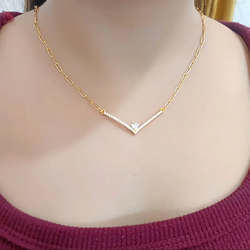 Kalung Fuji Paperklip Bentuk V Cantik Aksesoris Elegan 0
