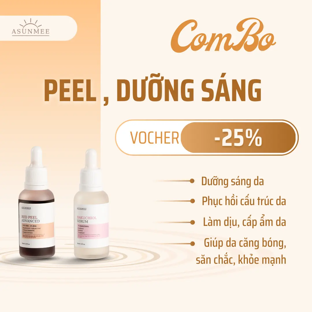 Combo PEEL+ Dưỡng Trắng [ ASUNMEE ]Advanced Red Peel 10% AHA – 2% BHA +SERUM BAKUCHIOL 1%