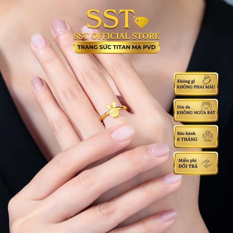 Nhẫn nữ Titan SST Mặt thỏ thanh lịch Không Đen Gỉ N127