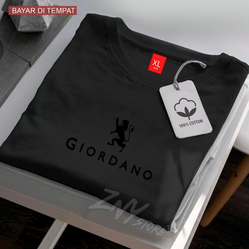COD !!! Baju Kaos Distro Giordano Logo Text Hitam Premium Quality Kaos Cotton Combed 30s Lengan Pendek T-Shrit Koas Unisex Pria/Wanita 7