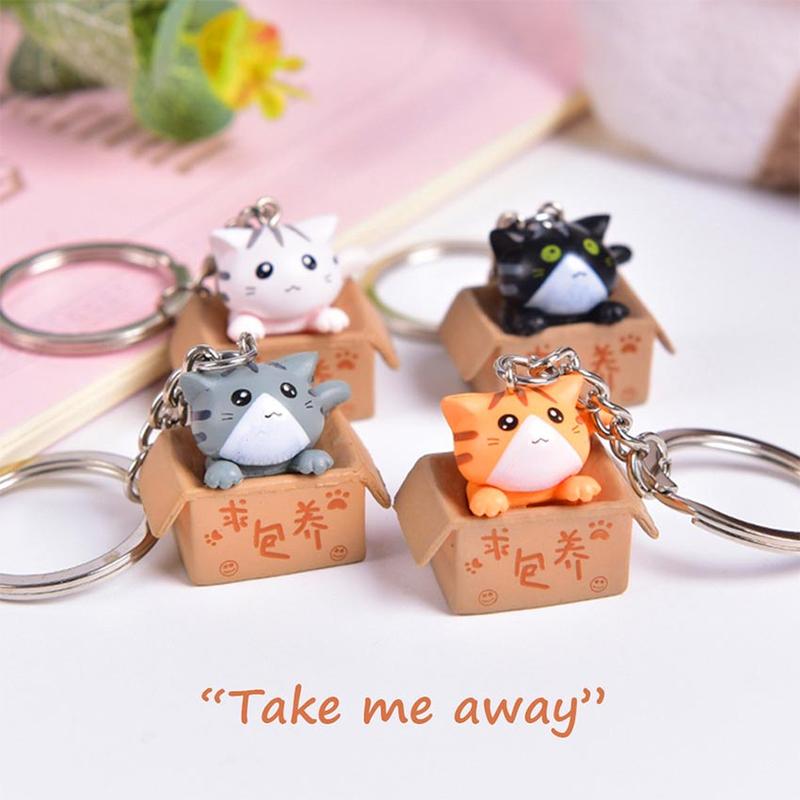 kucing kardus gantungan kunci pajangan lucu cat box keychain korean 3